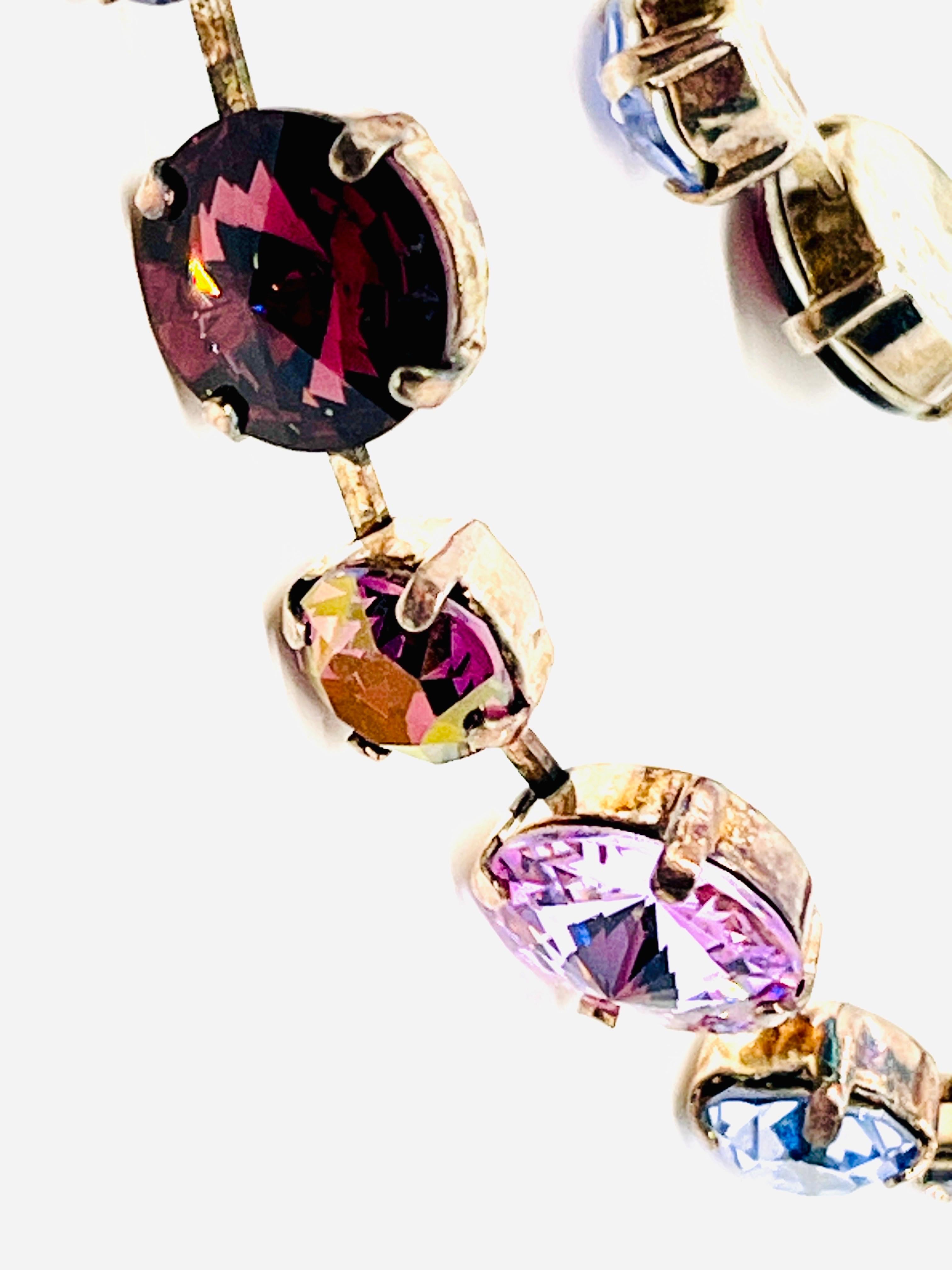 Rivoli Crystal Rhinestone Necklace/ Bracelet Set; Purple, Lavender, Periwinkle 6