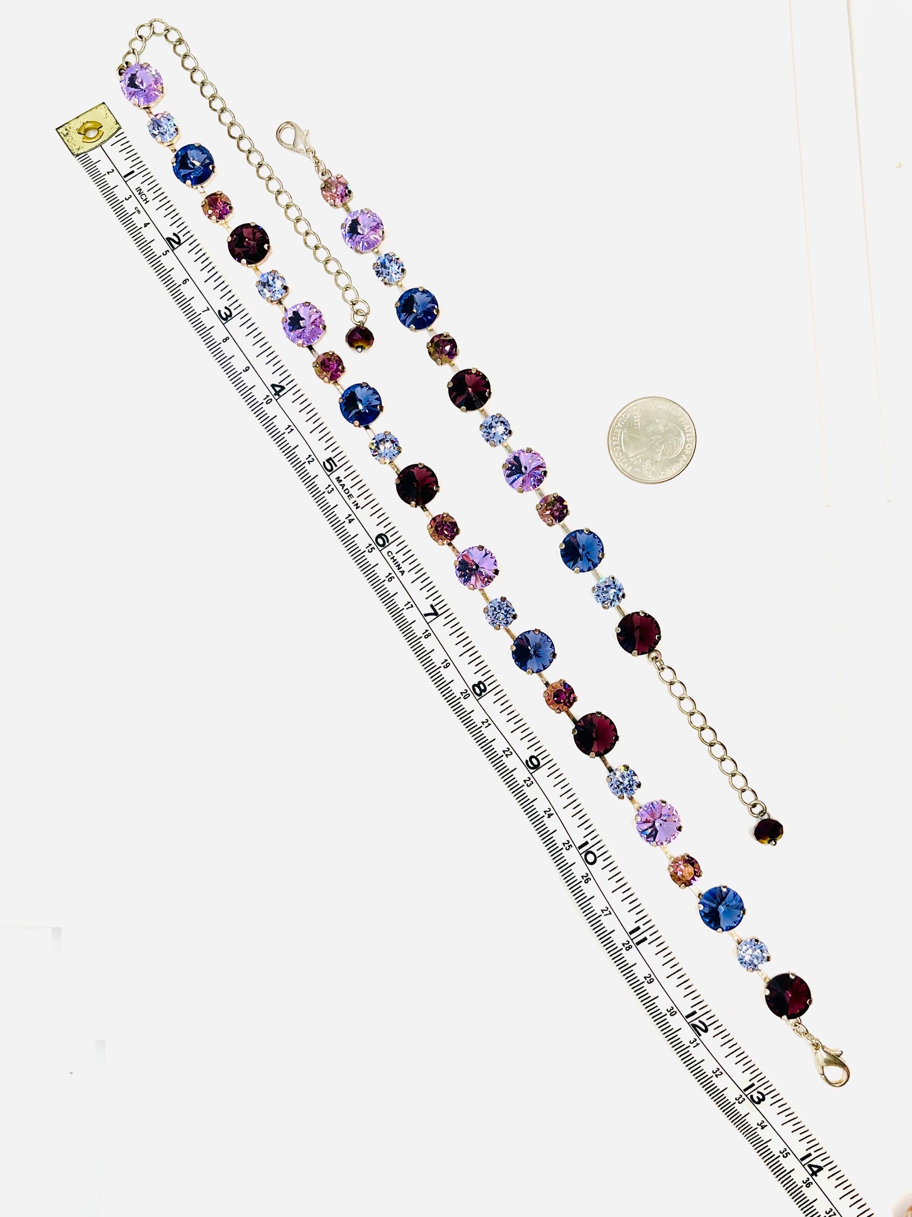Rivoli Crystal Rhinestone Necklace/ Bracelet Set; Purple, Lavender, Periwinkle For Sale 7