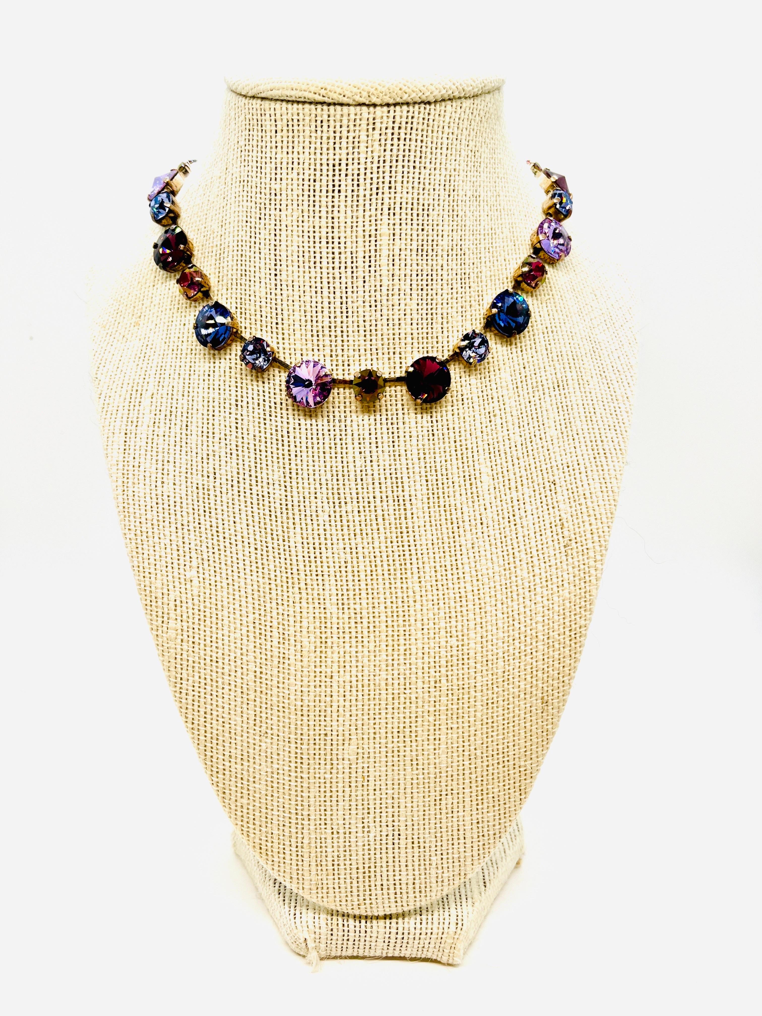 Rivoli Crystal Rhinestone Necklace/ Bracelet Set; Purple, Lavender, Periwinkle 8