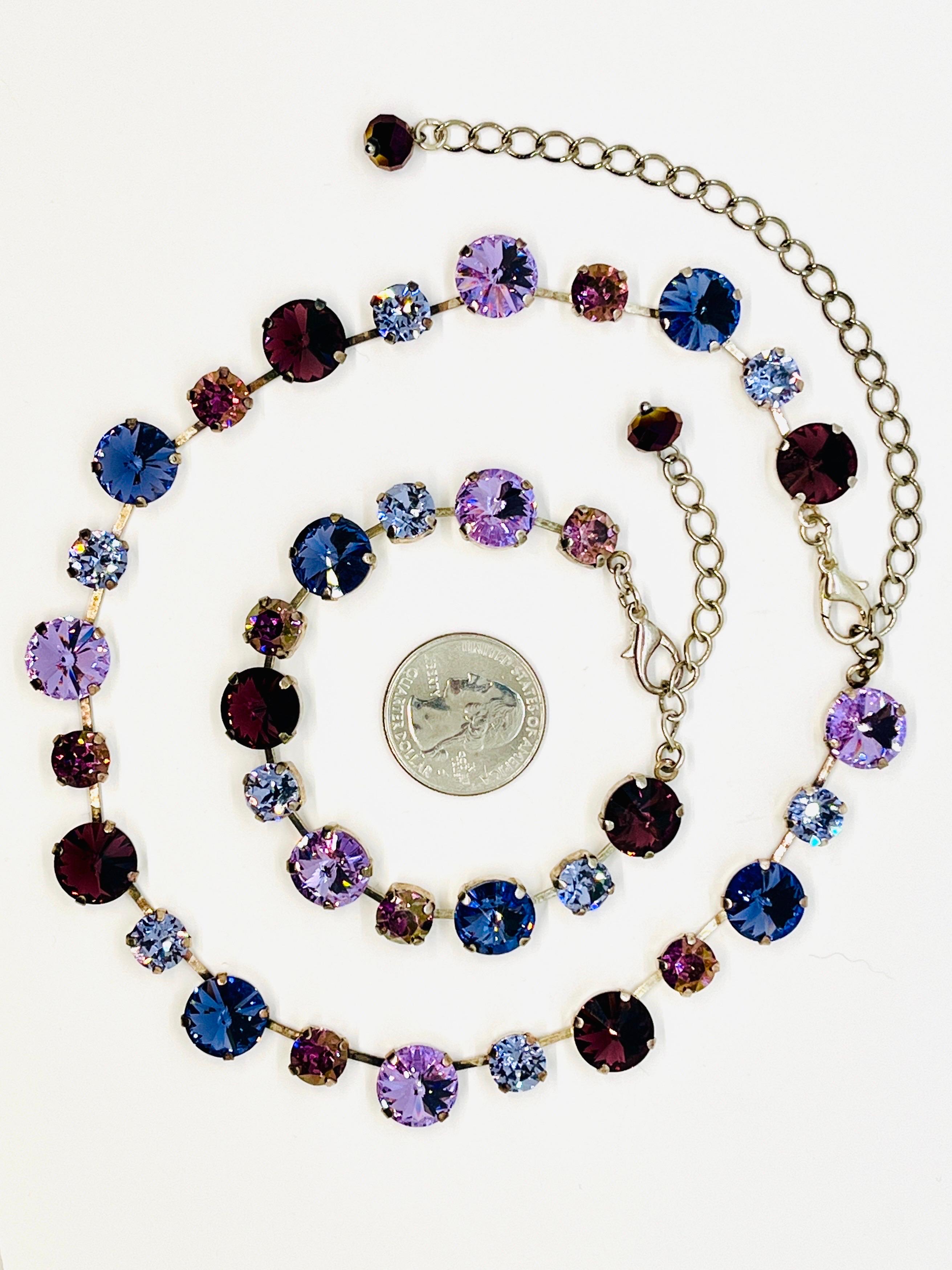 Round Cut Rivoli Crystal Rhinestone Necklace/ Bracelet Set; Purple, Lavender, Periwinkle For Sale