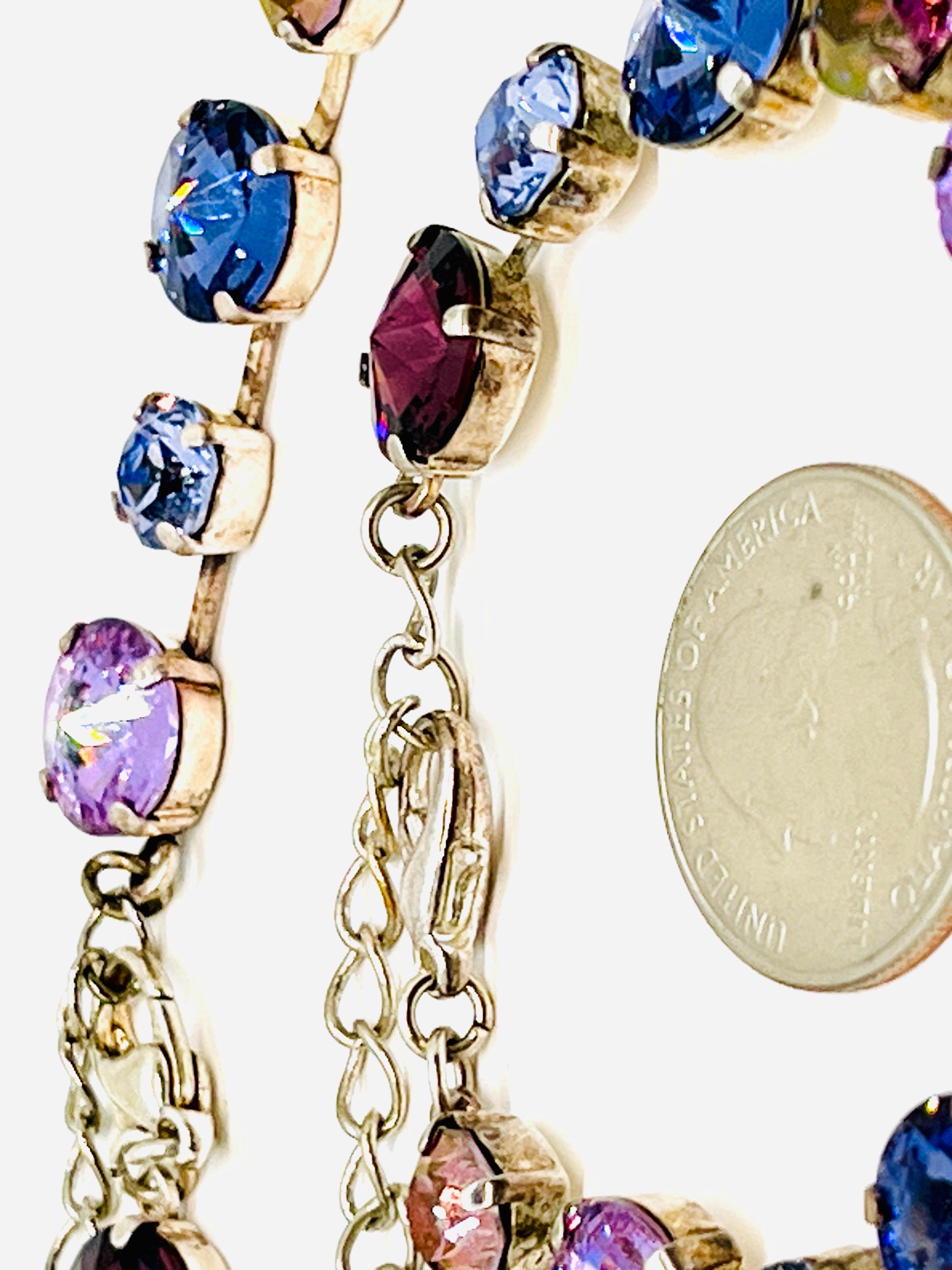 Women's Rivoli Crystal Rhinestone Necklace/ Bracelet Set; Purple, Lavender, Periwinkle For Sale