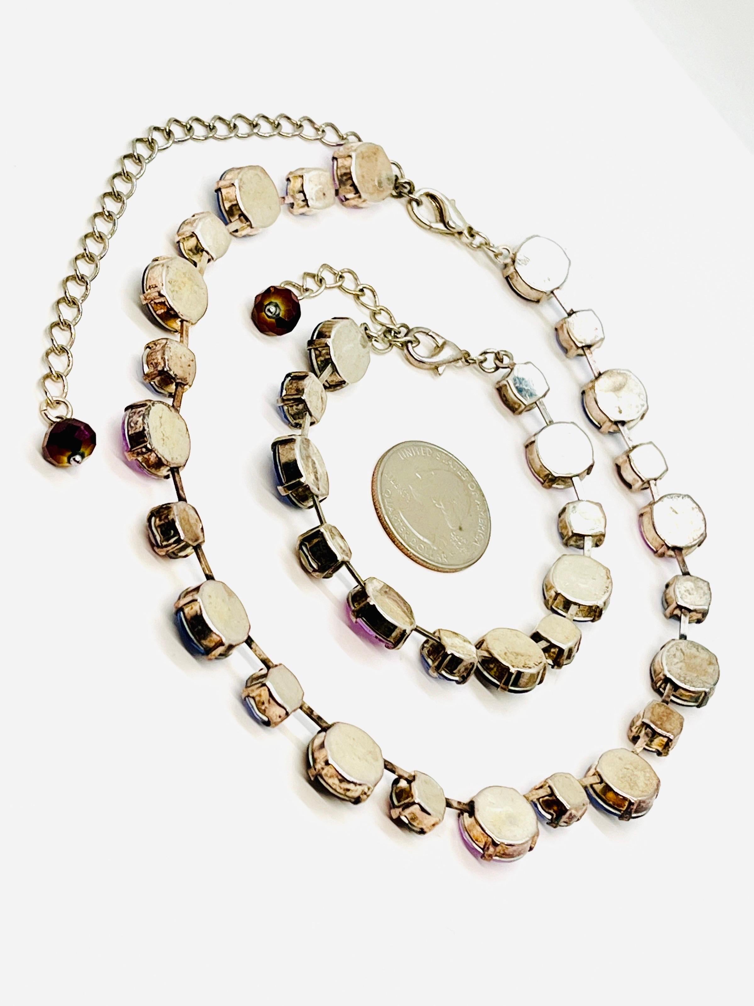 Rivoli Crystal Rhinestone Necklace/ Bracelet Set; Purple, Lavender, Periwinkle For Sale 3