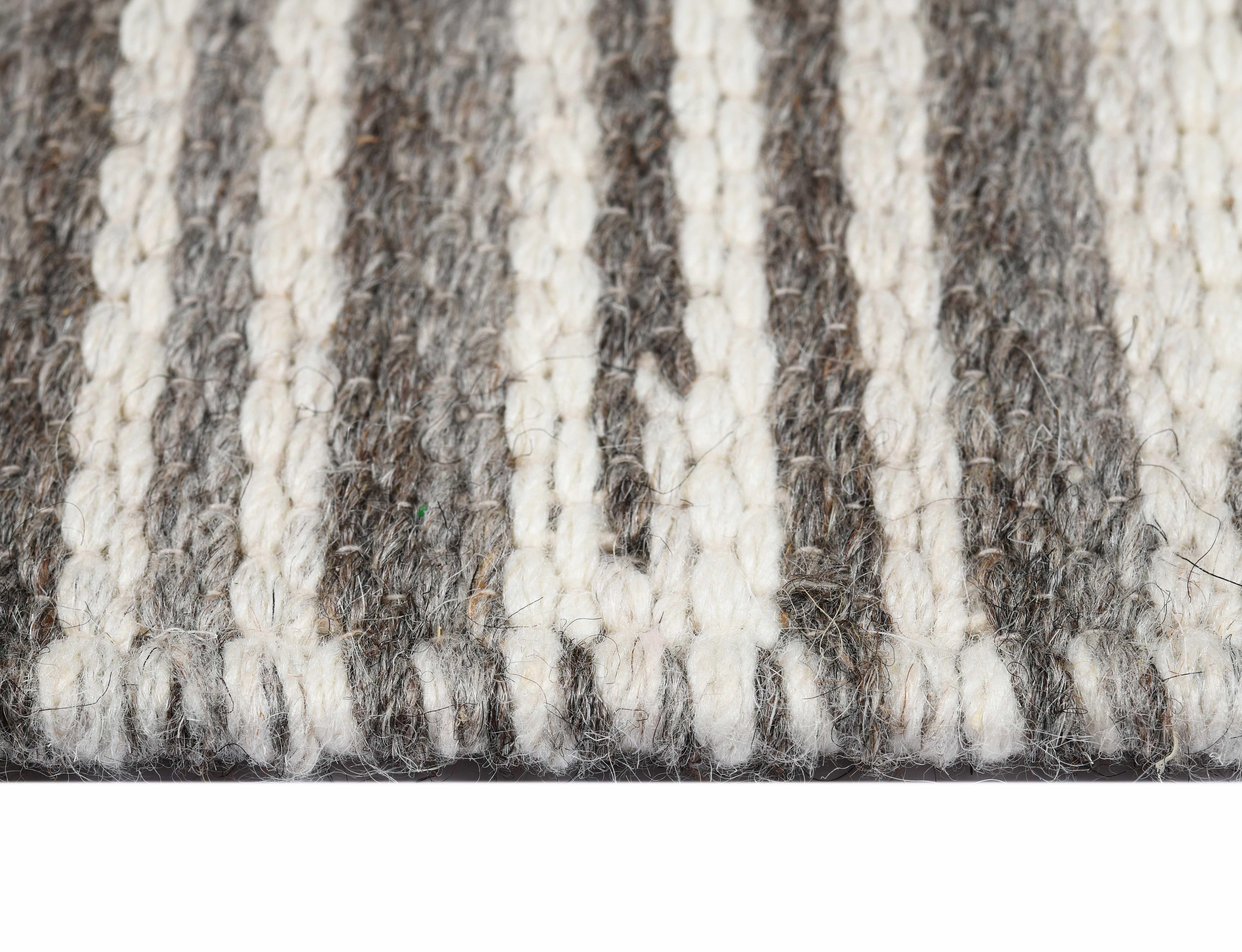Hand-Woven Rivus, Grey, Handwoven Face 60% Undyed NZ Wool, 40% Undyed MED Wool, 6' x 9' For Sale