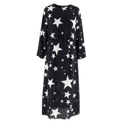 Rixo Alice Black Star Print Midi Dress SIZE M