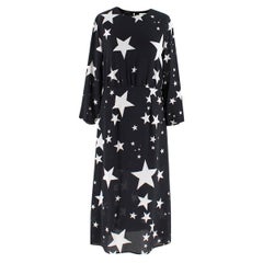 Rixo Alice Black Star Print Midi Dress SIZE M
