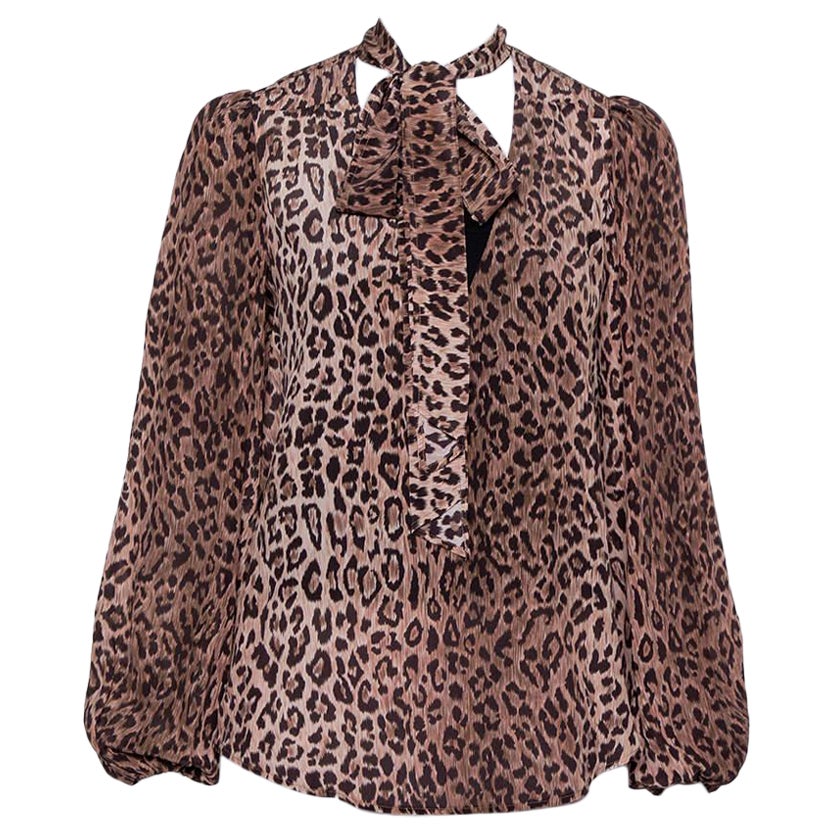 Rixo Brown Animal Print Silk Blouse M