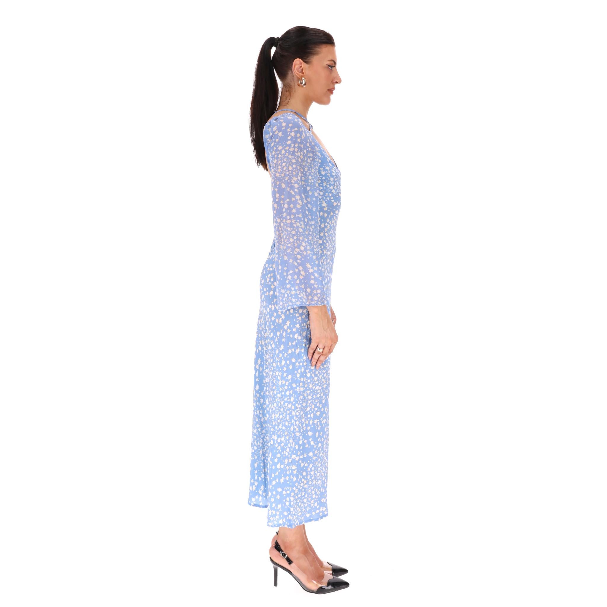Blu Maxi abito in seta con stampa floreale Rixo in vendita