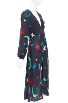 RIXO LONDON Constellation 100% silk black star print V neck dress S