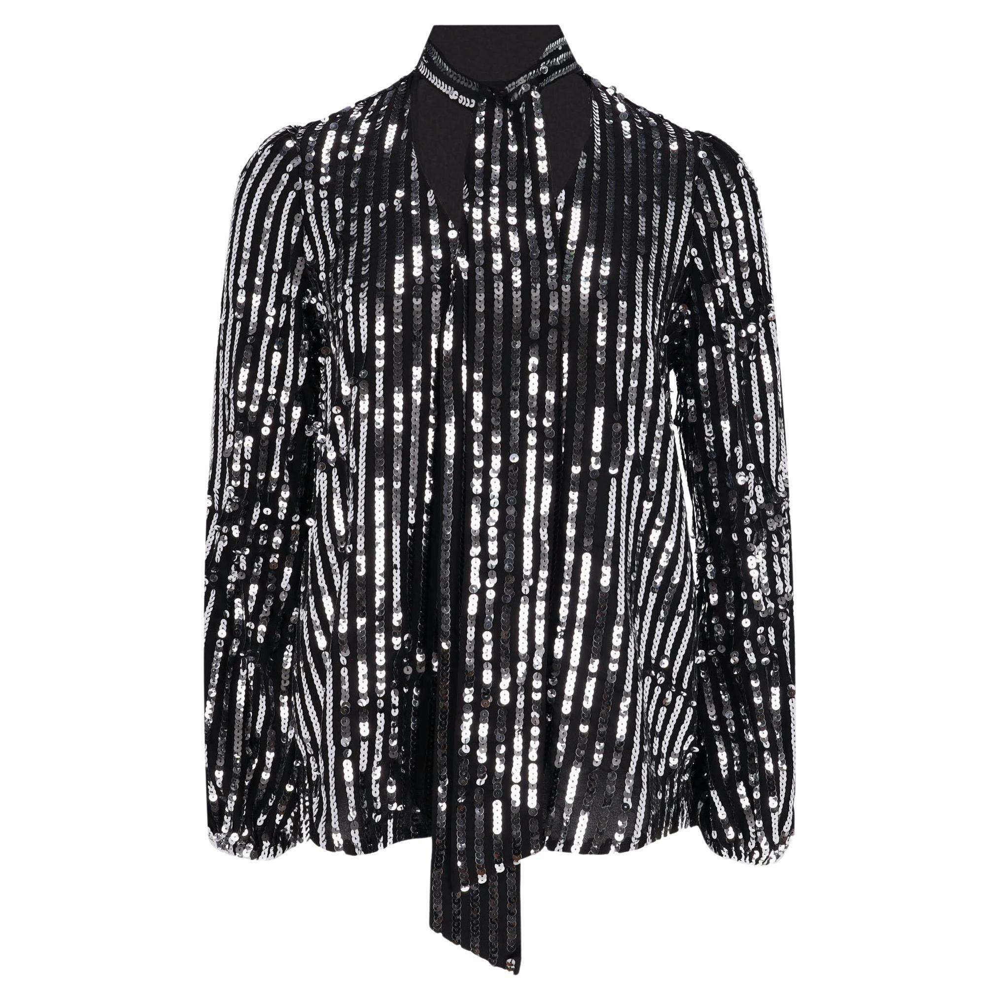 Rixo Moss Tie-Neck Striped Sequin-Embellished Top en venta