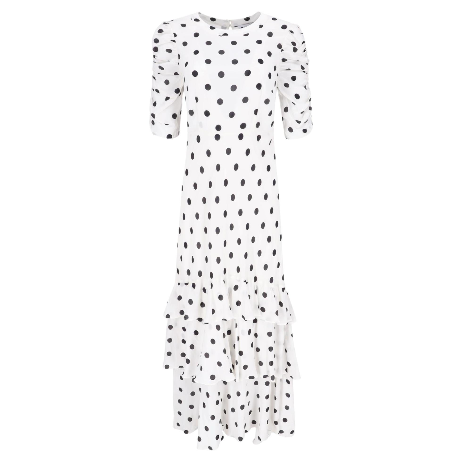 Maxivestido con volantes de mezcla de seda y lunares Rixo en venta
