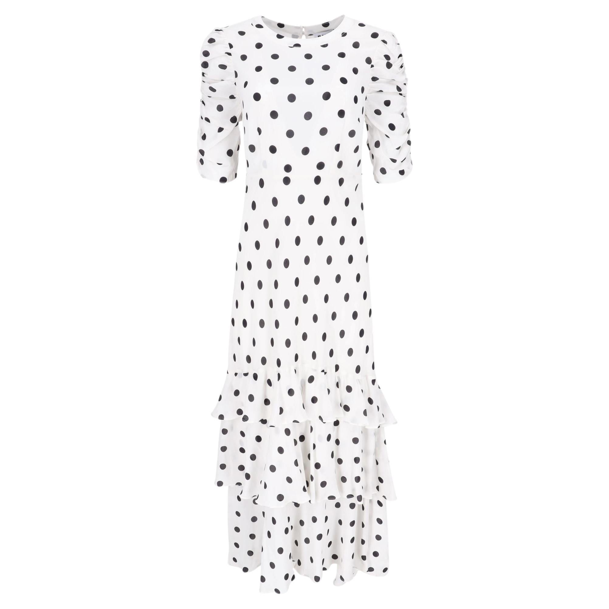 Rixo Polka-Dot Silk Blend Ruffled Maxi Dress