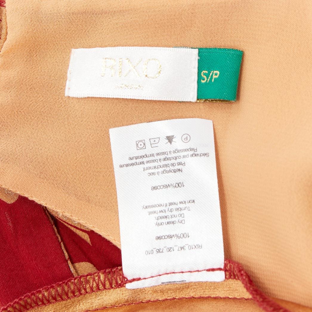 RIXO red gold oriental fan print V neck  flare sleeves short dress S For Sale 3