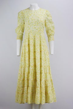 Rixo Tiered Floral Print Cotton Maxi Dress Small