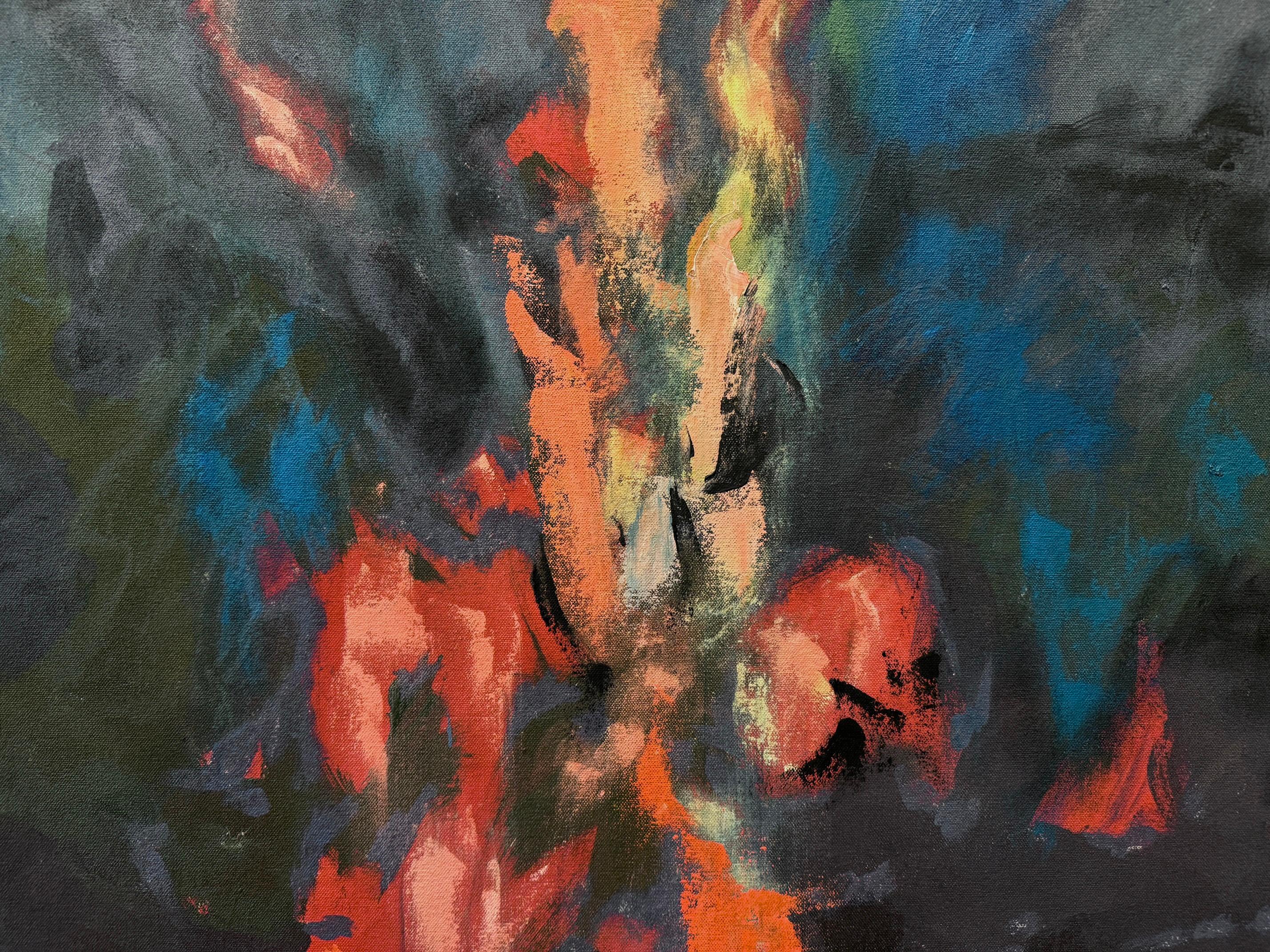 'A Fire, Too Near' by Rizaldy - Large Dark Abstract with Red, Black, and Blue 1