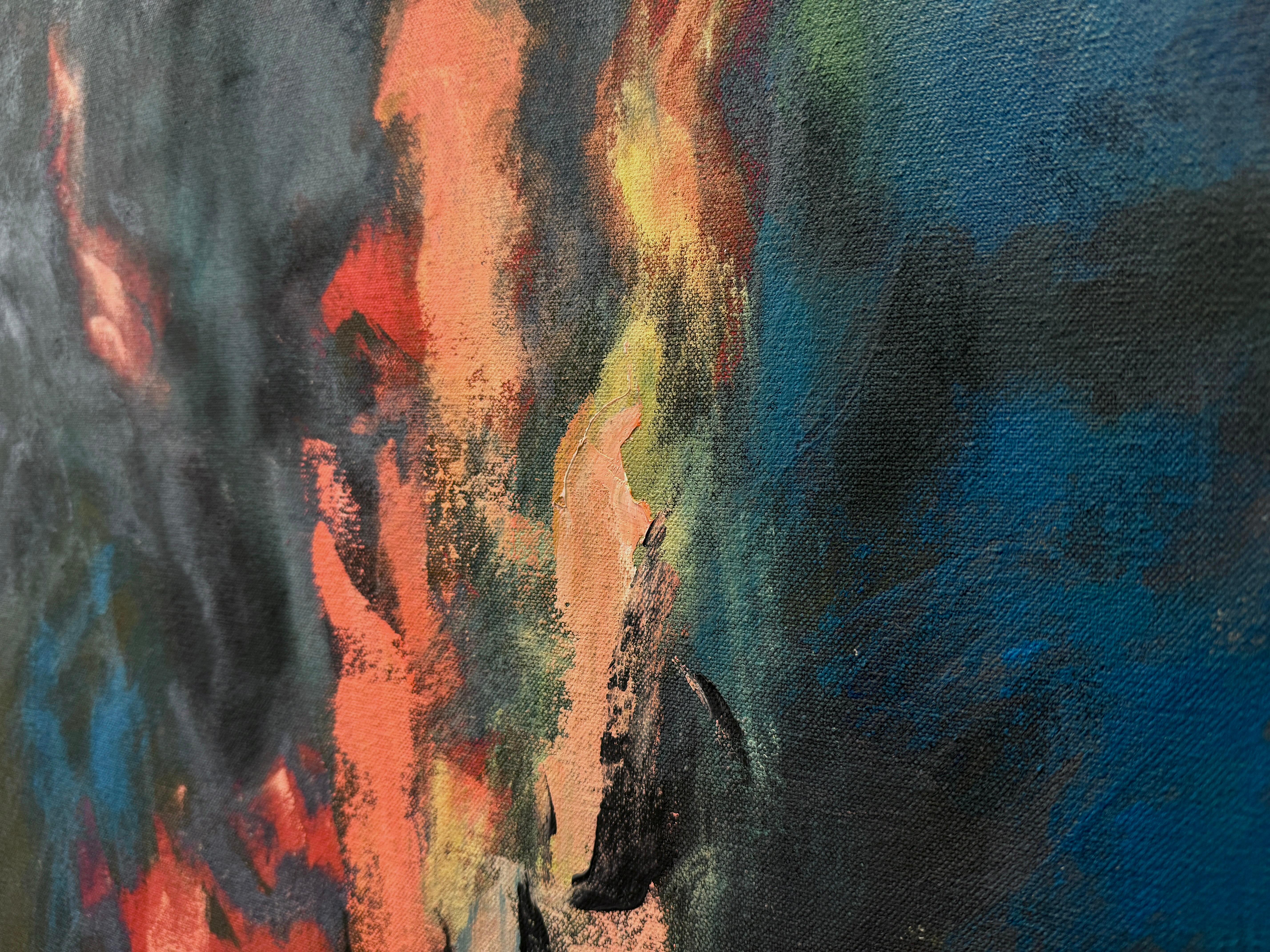 'A Fire, Too Near' by Rizaldy - Large Dark Abstract with Red, Black, and Blue 2
