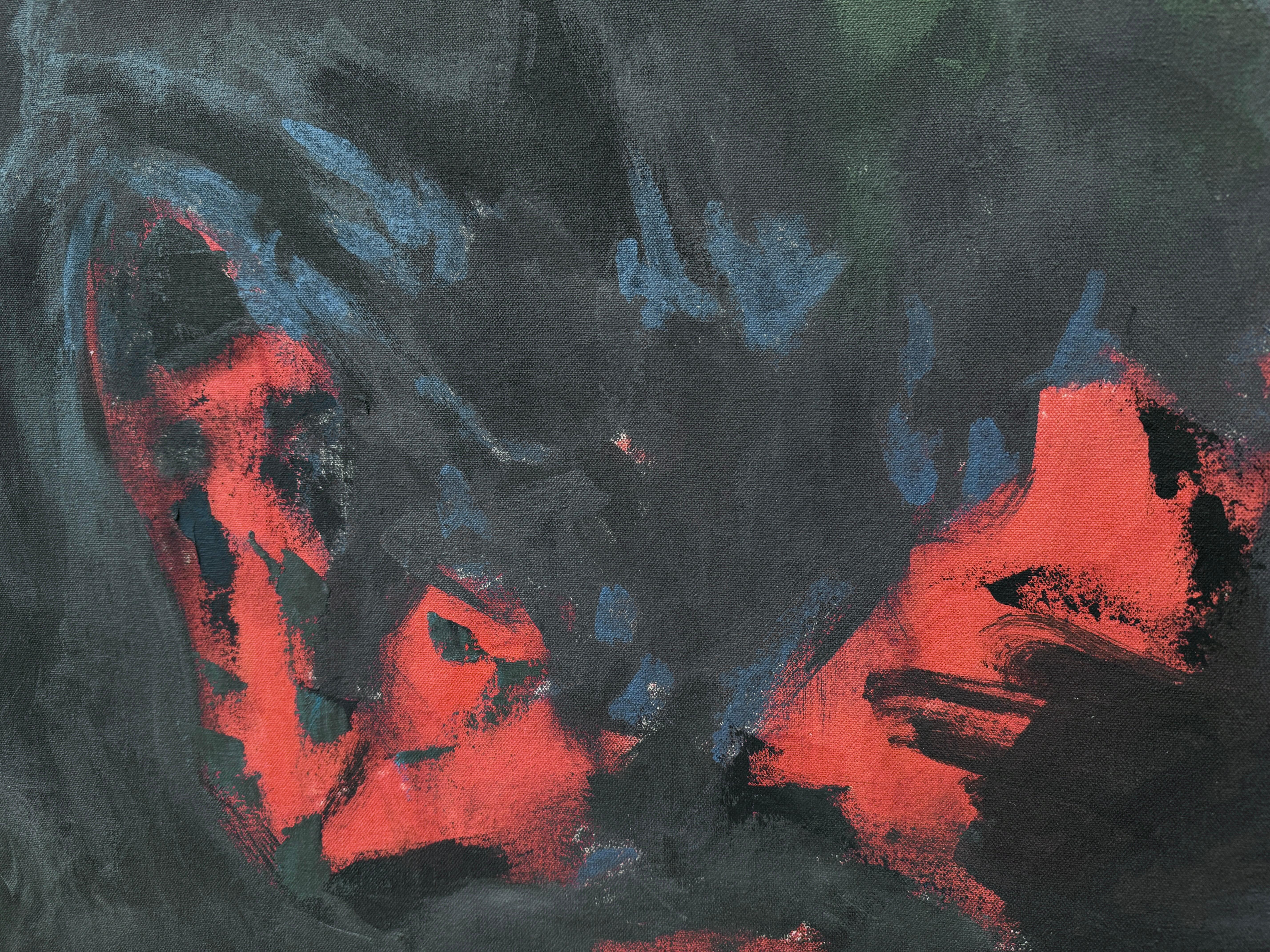 'A Fire, Too Near' by Rizaldy - Large Dark Abstract with Red, Black, and Blue 3