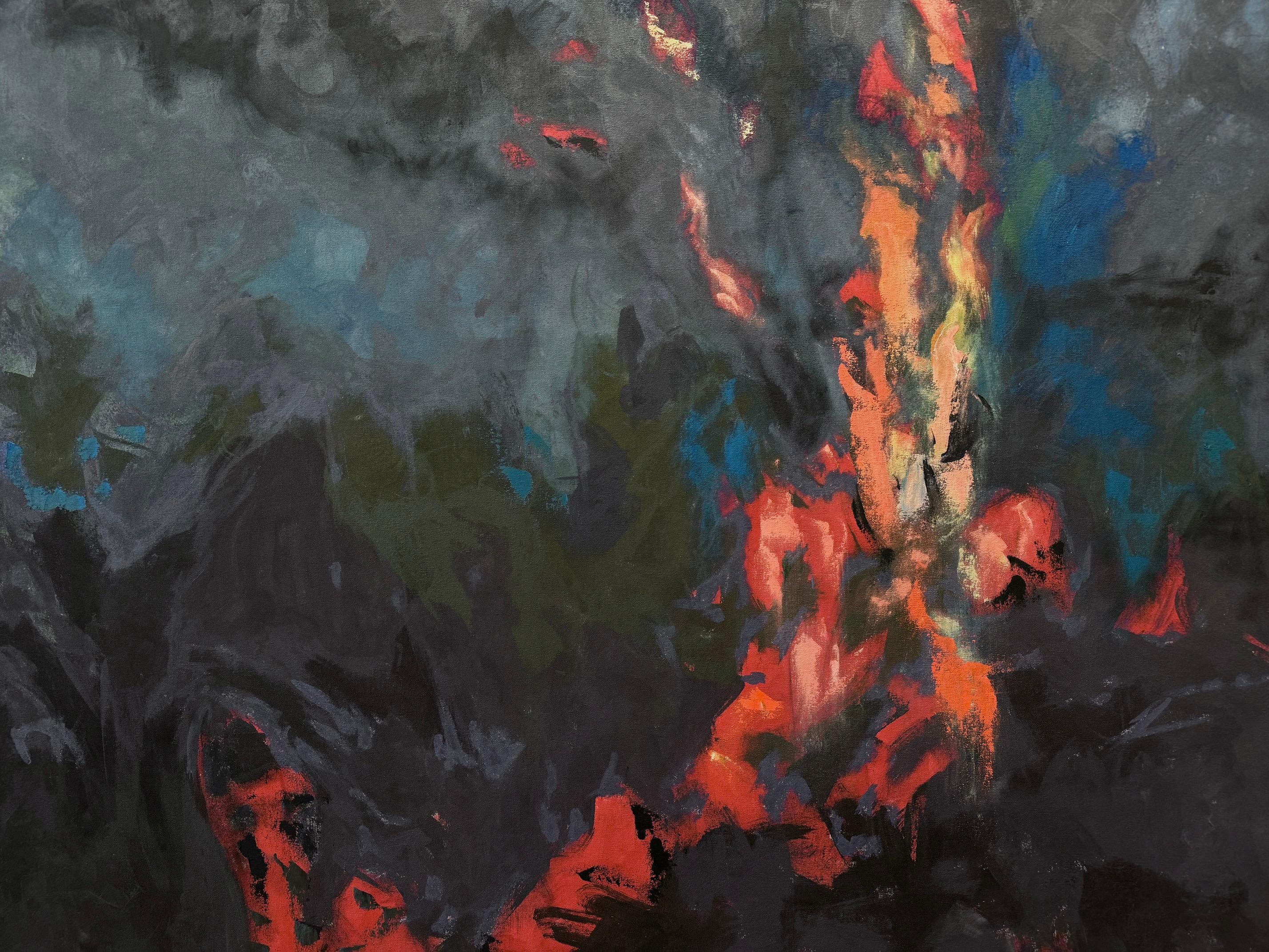 'A Fire, Too Near' by Rizaldy - Large Dark Abstract with Red, Black, and Blue 4