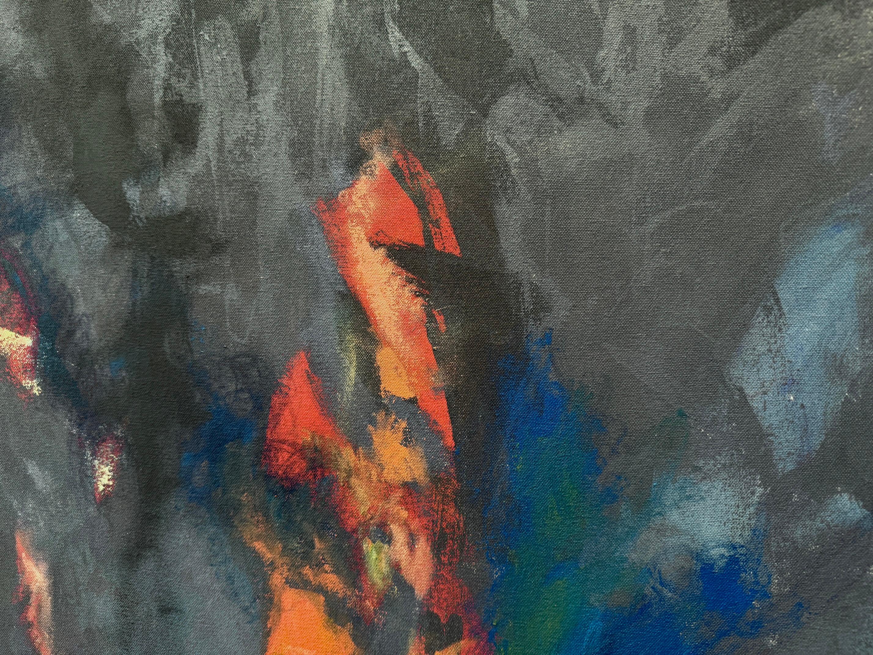 'A Fire, Too Near' by Rizaldy - Large Dark Abstract with Red, Black, and Blue 5