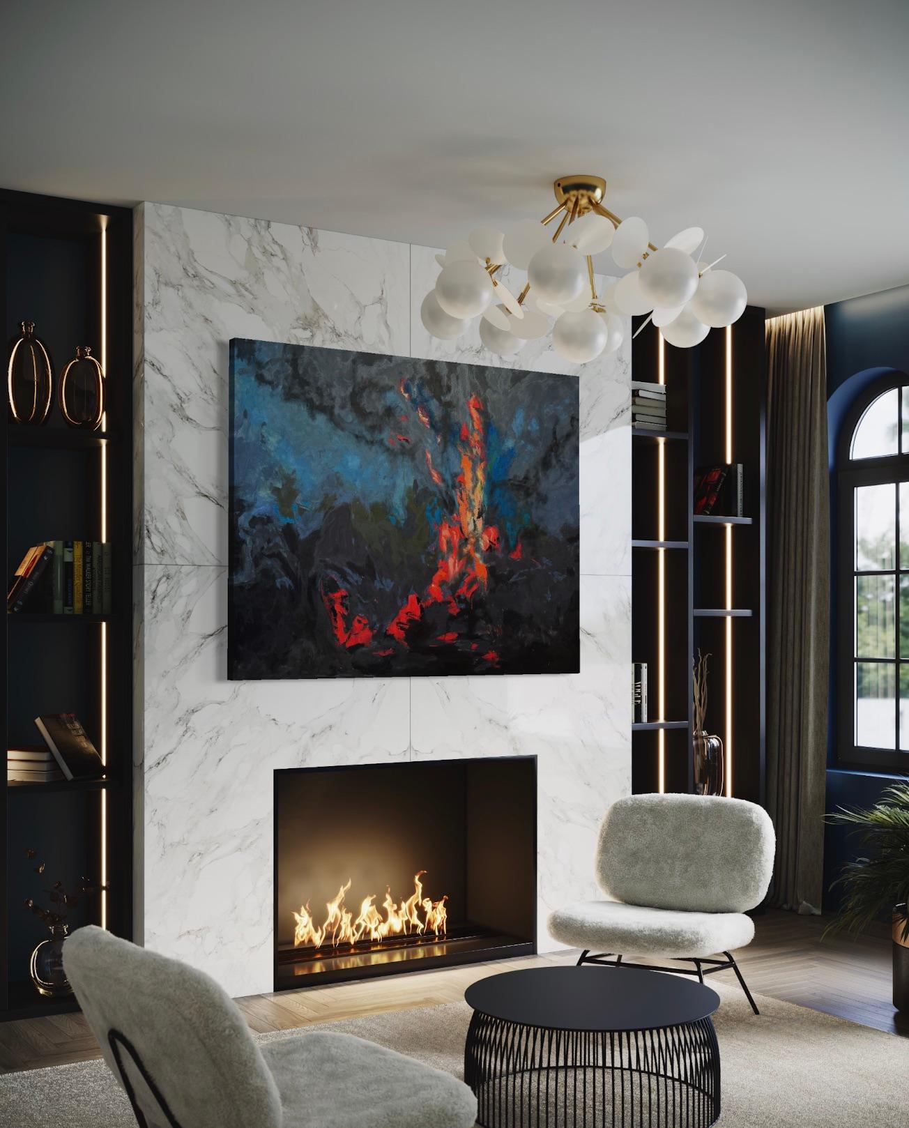 'A Fire, Too Near' by Rizaldy - Large Dark Abstract with Red, Black, and Blue 6