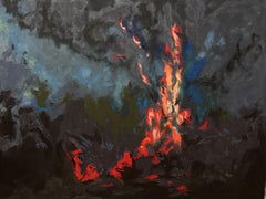 'A Fire, Too Near' by Rizaldy - Large Dark Abstract with Red, Black, and Blue