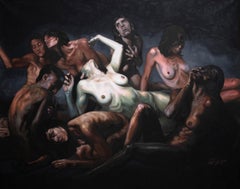 "A Place Where Love Goes to Die" Massive Expressionist Oil Painting, Nude Women