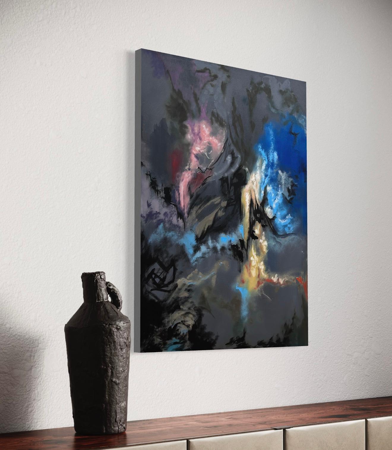'Anatomy of a Secret' by Rizaldy - Dark Dreamlike Abstract - Original Painting For Sale 7