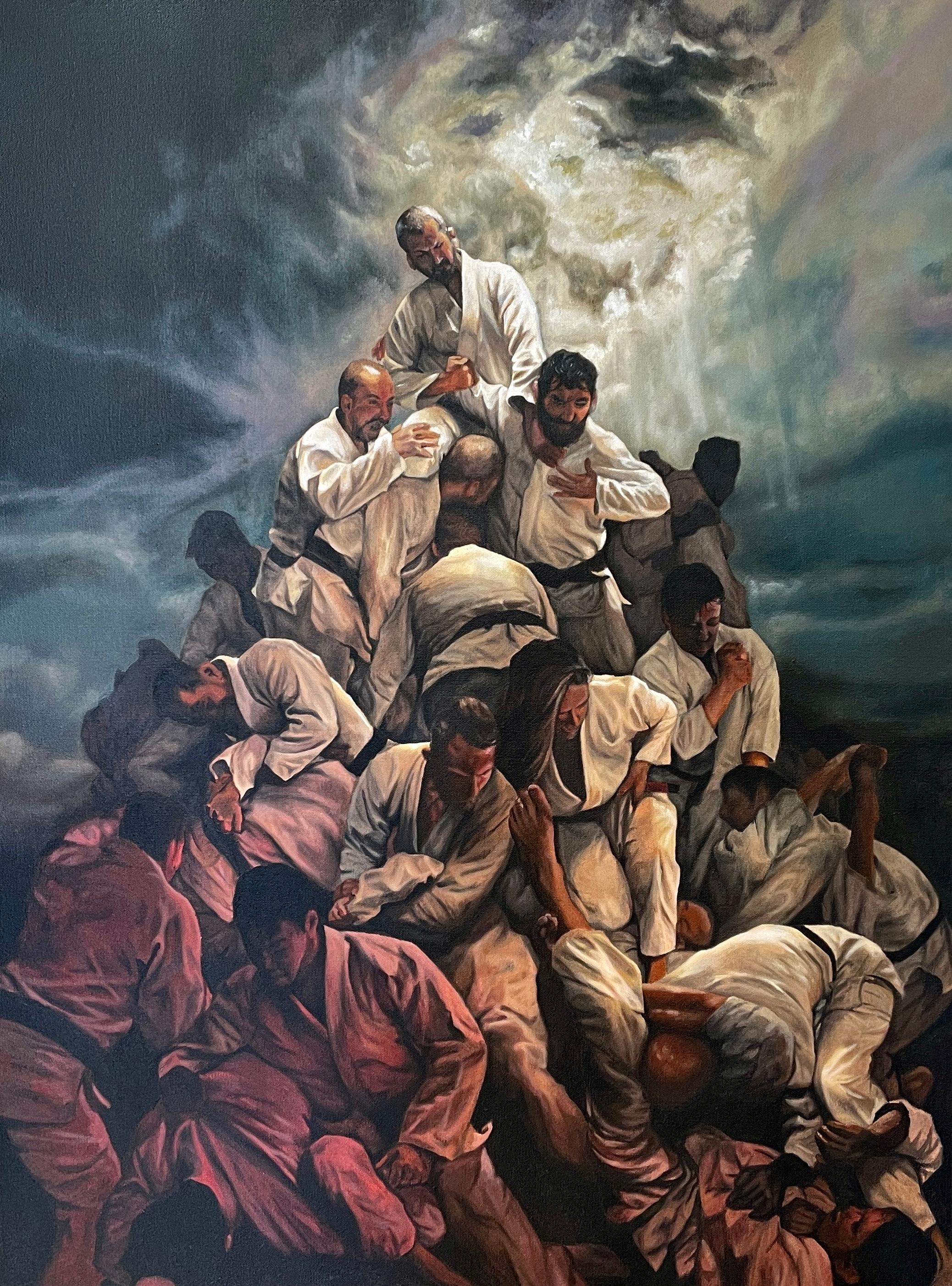 Figurative Painting de Rizaldy Celi Jr. - "Legión de cazadores de brazos" de Rizaldy - Realismo etéreo figurativo contemporáneo