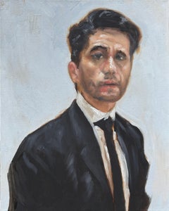 "The Actor" by Rizaldy - Contemporary Realist Portrait of a Man in a Black Suit