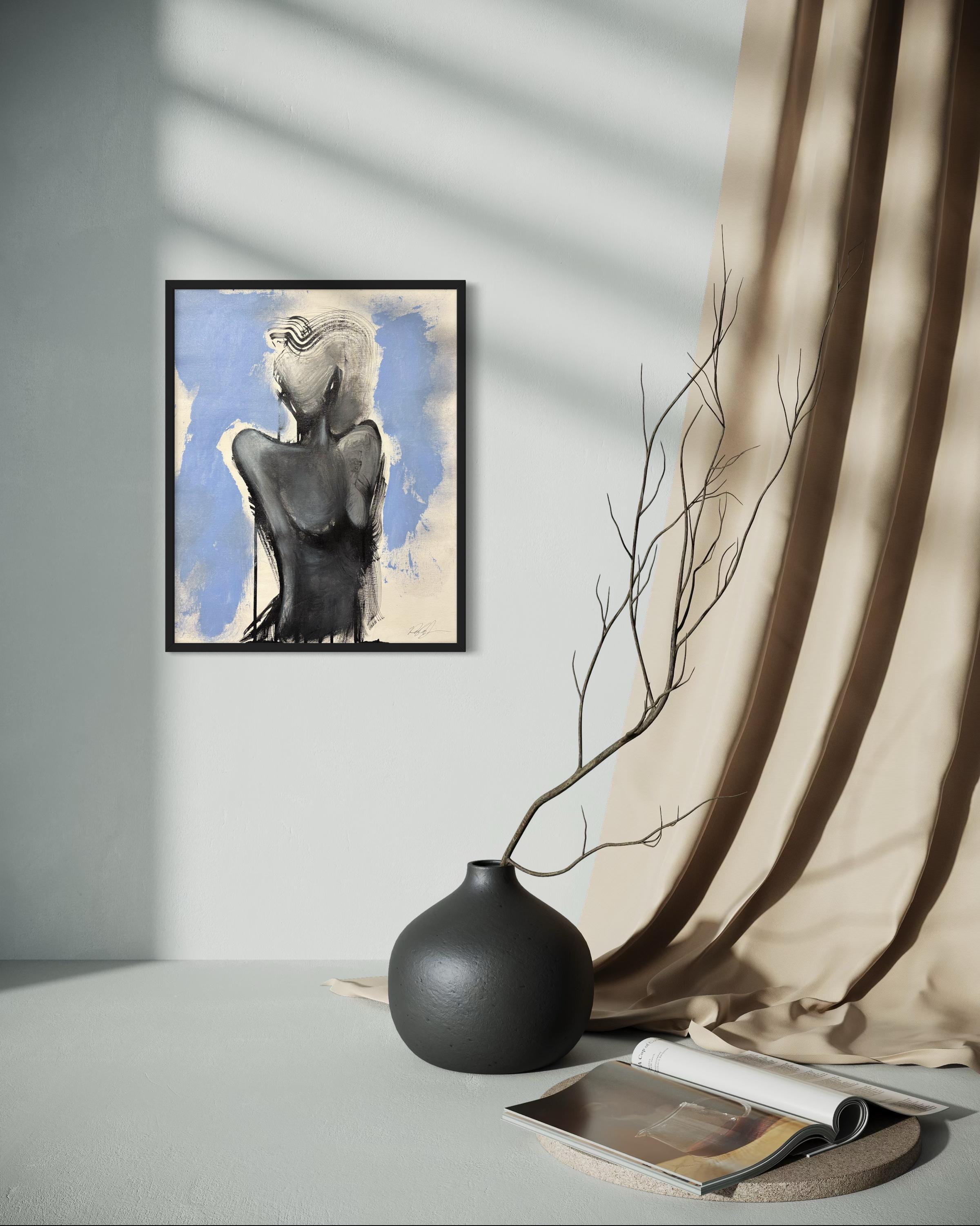 „Die Form ihrer Affection“ von Rizaldy – Abstrakte figurative Figuration in Schwarz und Blau – Painting von Rizaldy Celi Jr.