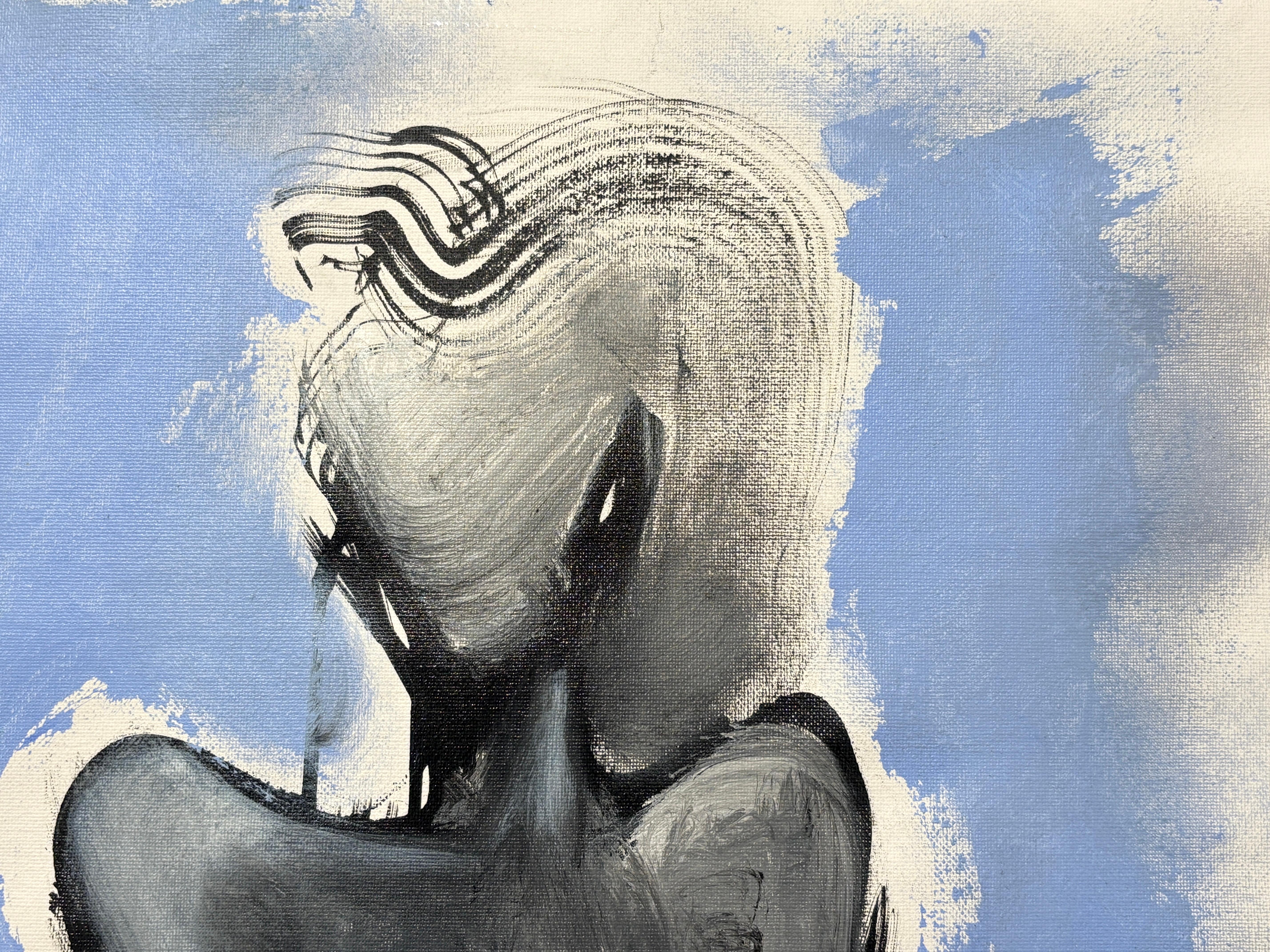 „Die Form ihrer Affection“ von Rizaldy – Abstrakte figurative Figuration in Schwarz und Blau (Expressionismus), Painting, von Rizaldy Celi Jr.