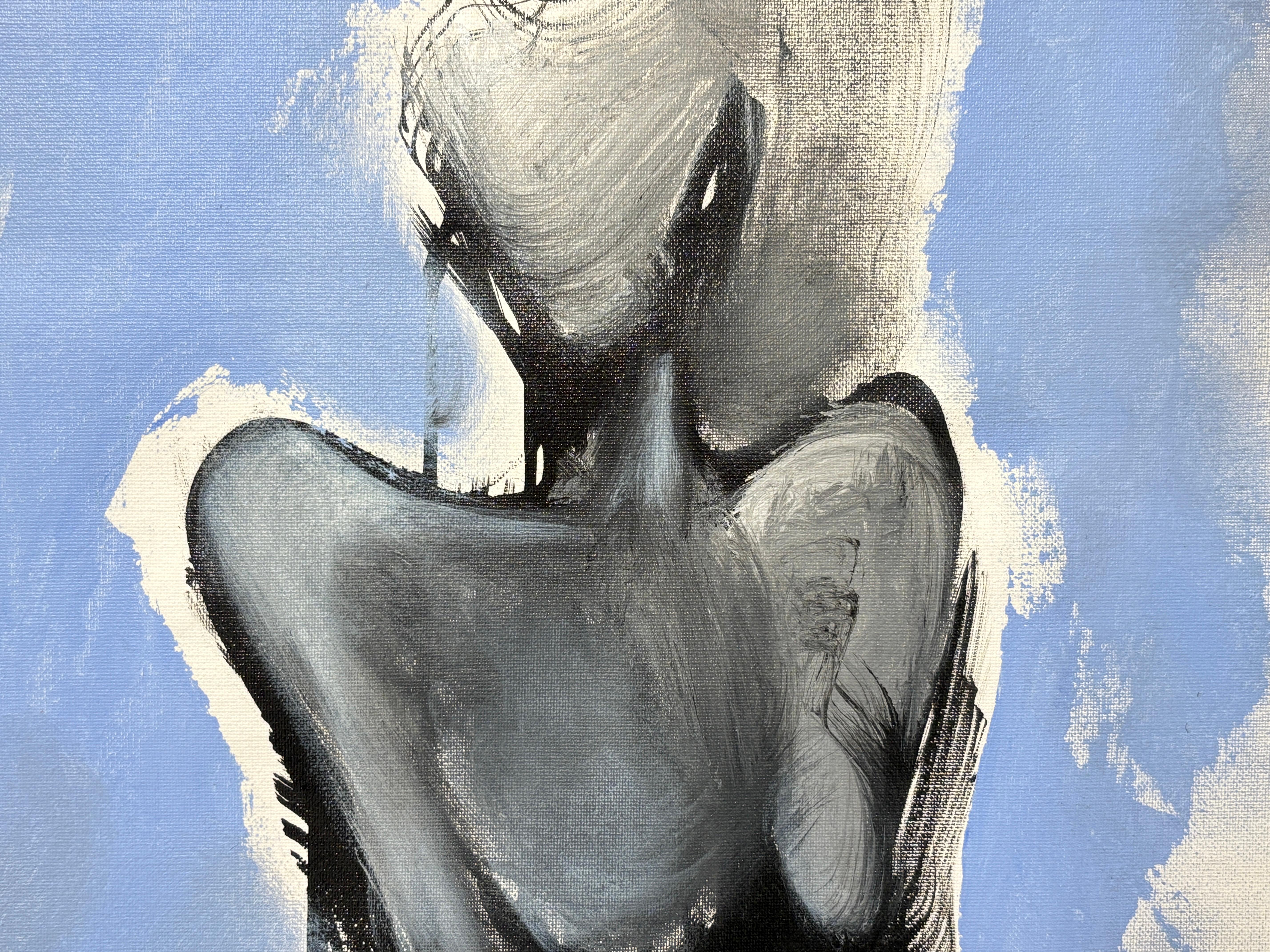 „Die Form ihrer Affection“ von Rizaldy – Abstrakte figurative Figuration in Schwarz und Blau (Grau), Figurative Painting, von Rizaldy Celi Jr.