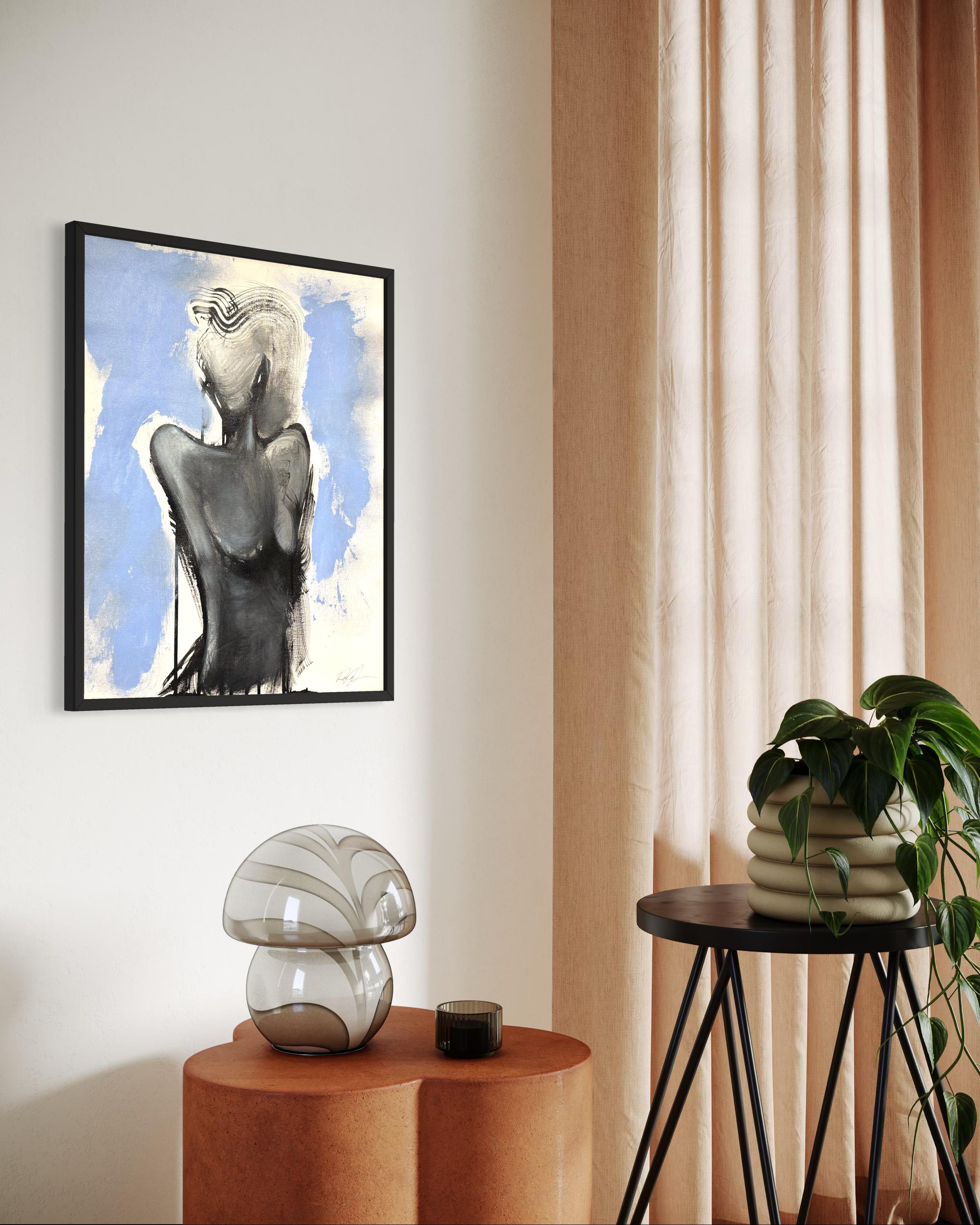 „Die Form ihrer Affection“ von Rizaldy – Abstrakte figurative Figuration in Schwarz und Blau im Angebot 4