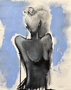 "The Form of Her Affection" by Rizaldy - Abstract Figurative in Black and Blue