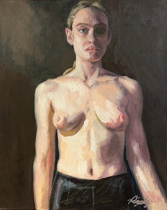 "La chica de las cicatrices" de Rizaldy - Pintura al óleo de desnudo figurativo íntimo