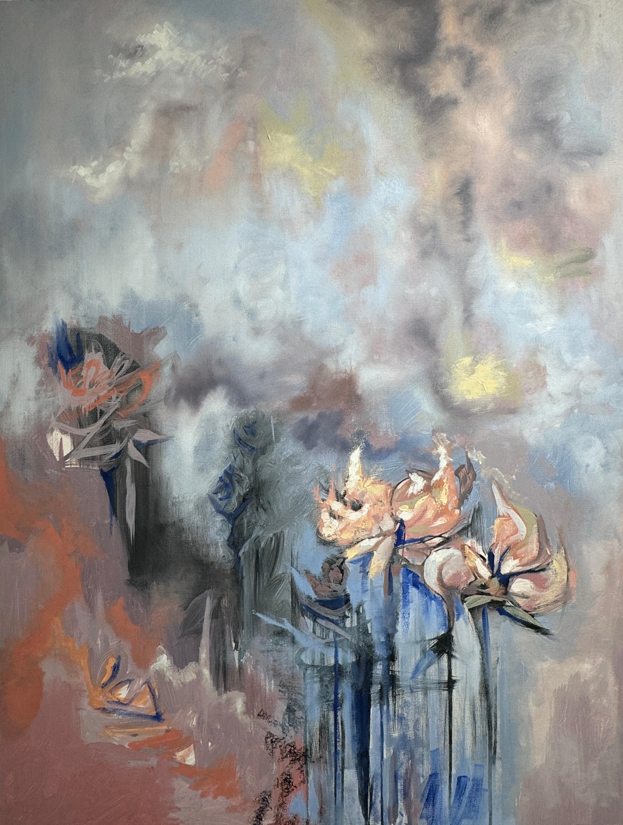 'The Happiest You'll See Them' di Rizaldy - Astratto onirico - Blu e rosa - Mixed Media Art di Rizaldy Celi Jr.