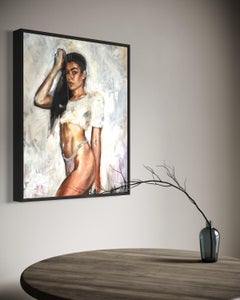 "Untitled" - Intimate Contemporary Realism Figurative Painting - Woman in White