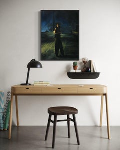 "Untitled" - Figurative Expressionist Night Time Scene of a Woman in Black