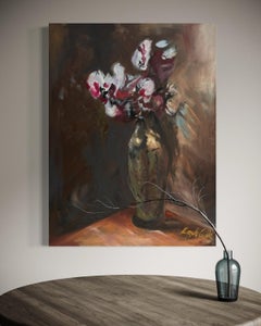 "Untitled" - Moody Atmospheric Modern Impressionistic Floral Still-Life Artwork