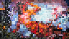 "Woman on Fire" Large Mixed Media Triptych on Wood Panel, Contemporary Painting