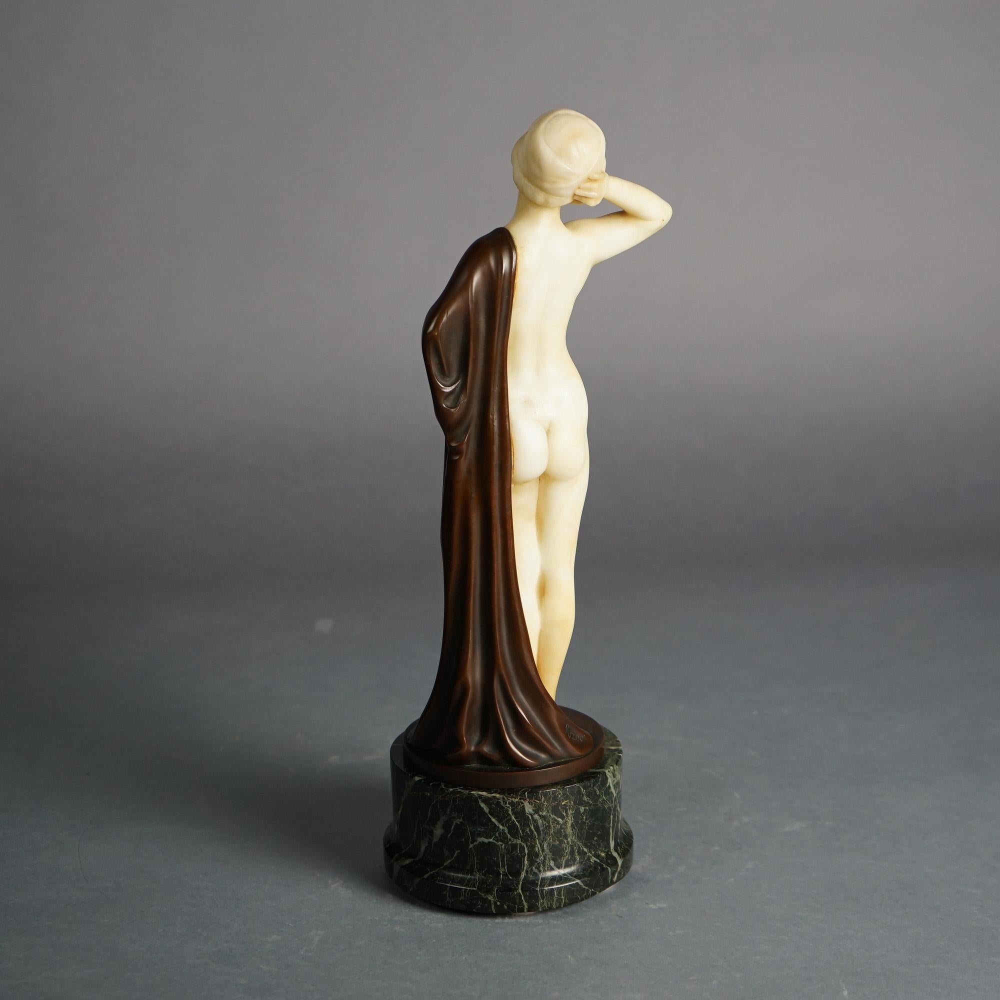 Cast Rizec Signed Alabaster Bronze & Marble Sculpture of a Woman by Schumacher C1920 For Sale