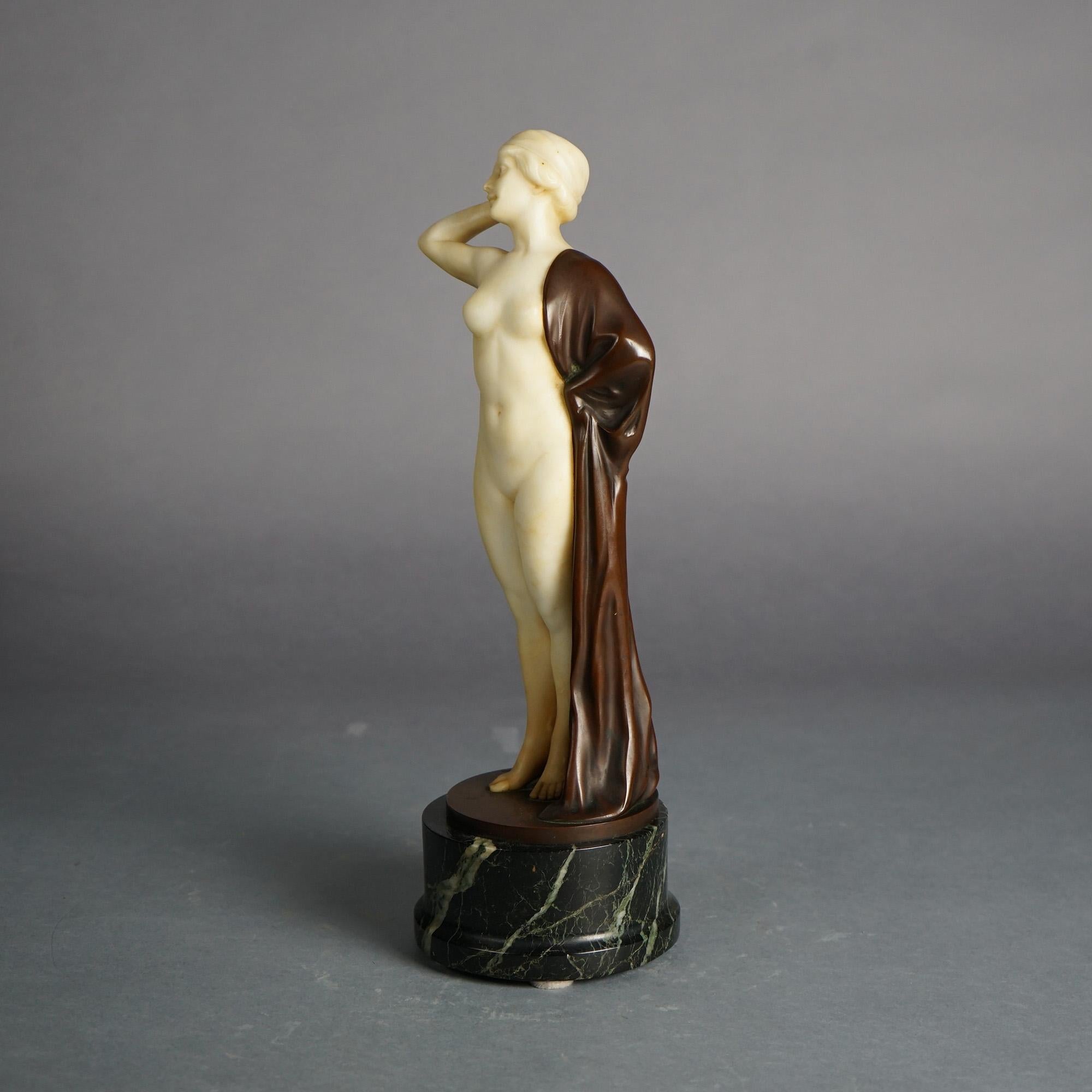 Rizec Signed Alabaster Bronze & Marble Sculpture of a Woman by Schumacher C1920 In Good Condition For Sale In Big Flats, NY