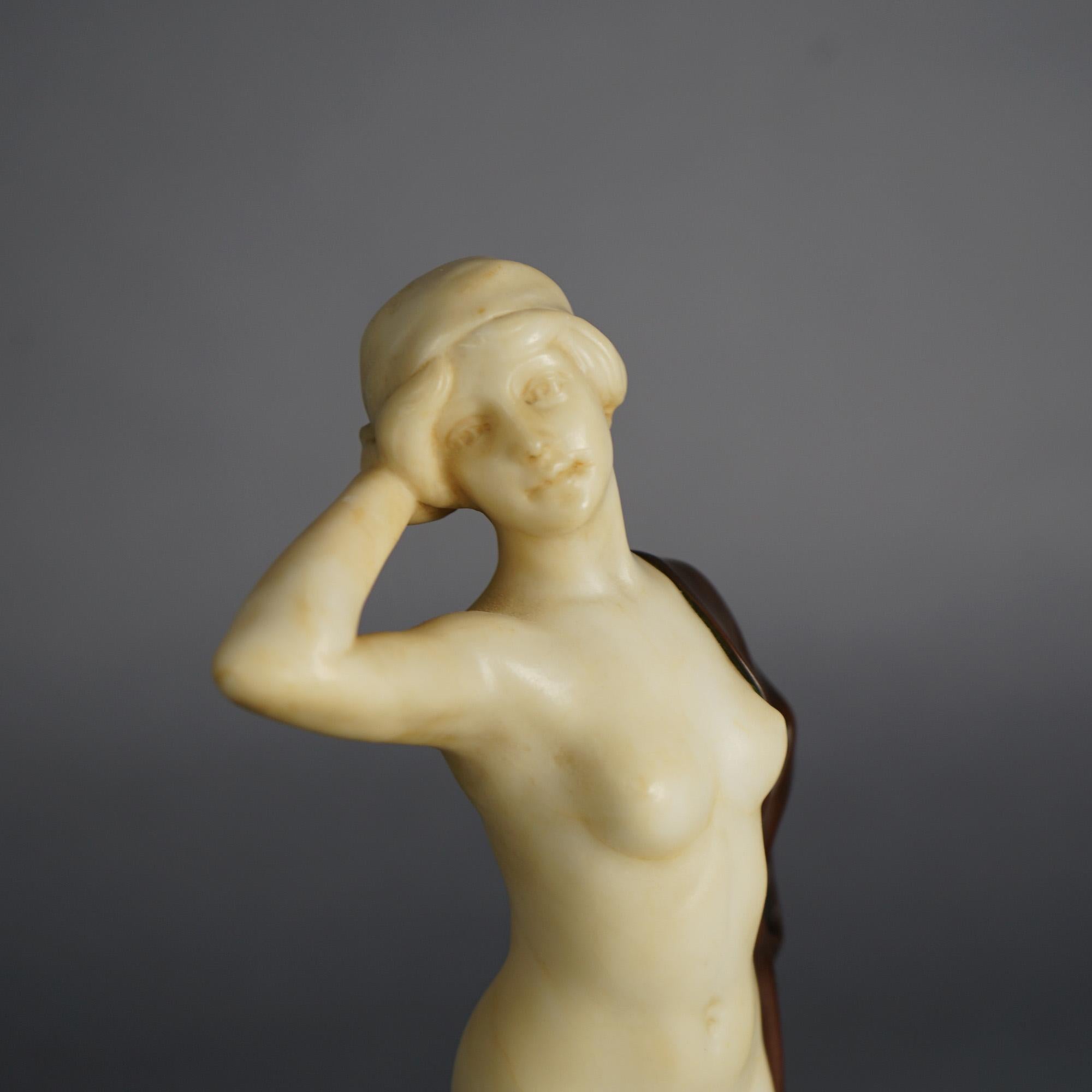 20th Century Rizec Signed Alabaster Bronze & Marble Sculpture of a Woman by Schumacher C1920 For Sale