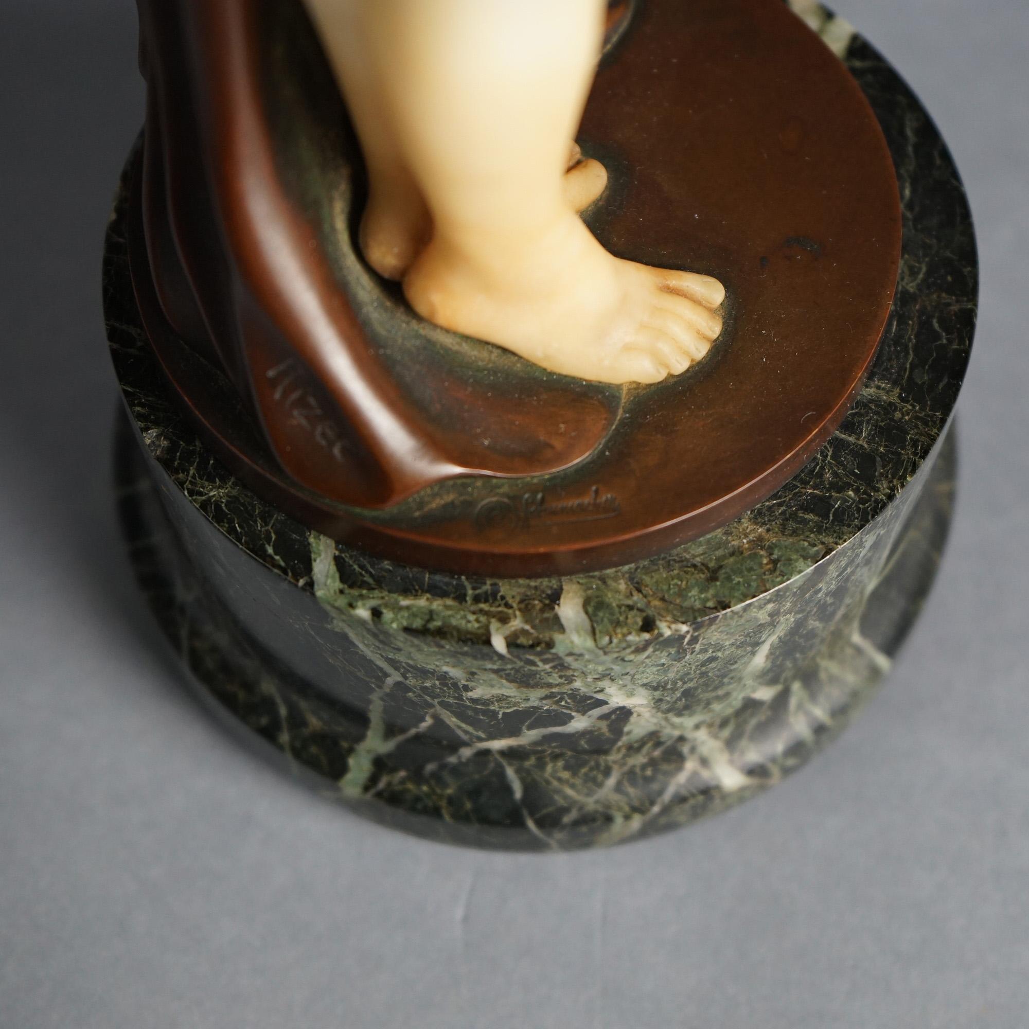 Rizec Signed Alabaster Bronze & Marble Sculpture of a Woman by Schumacher C1920 For Sale 2