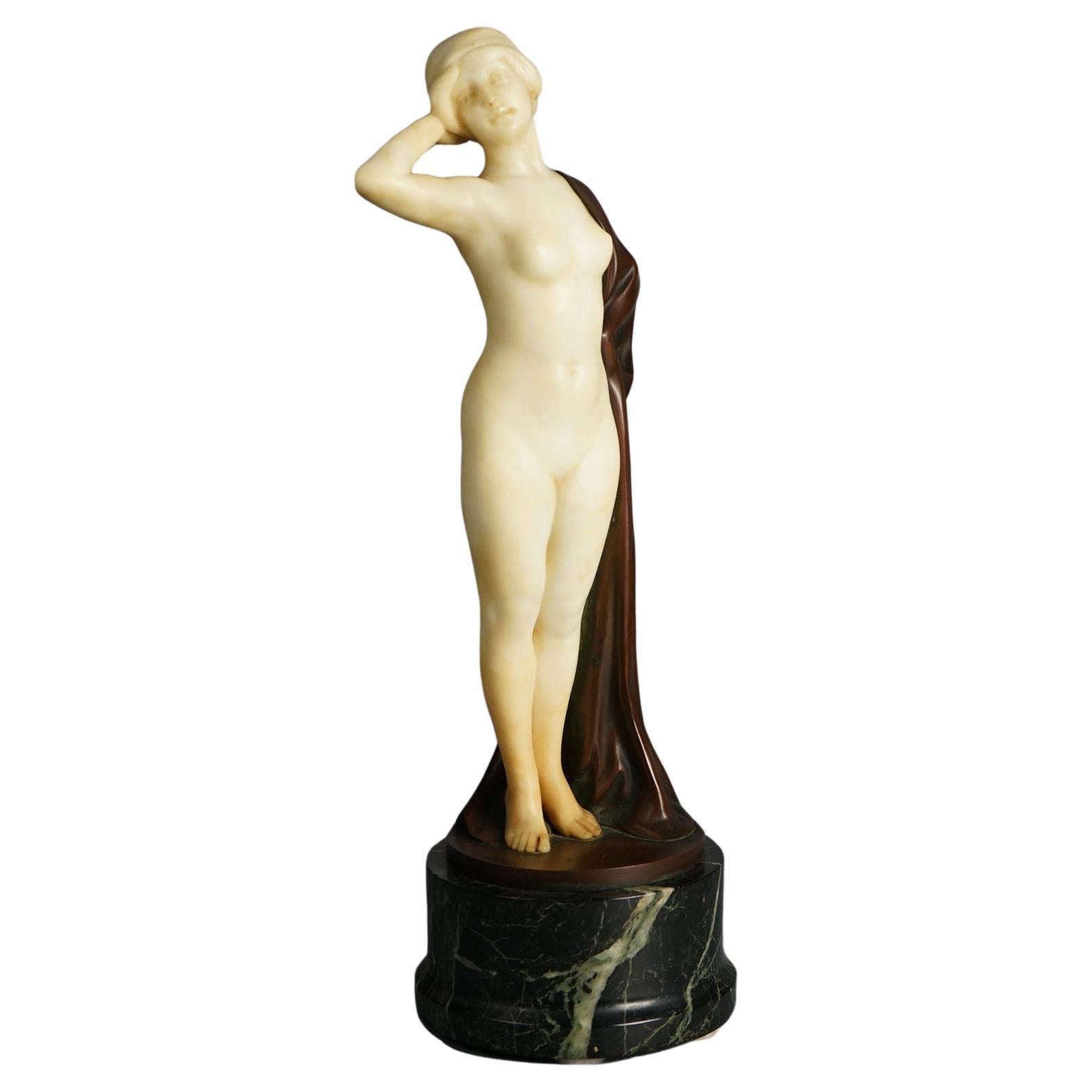 Rizec Signed Alabaster Bronze & Marble Sculpture of a Woman by Schumacher C1920 For Sale