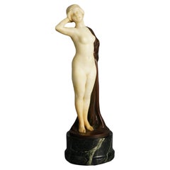 Antique Rizec Signed Alabaster Bronze & Marble Sculpture of a Woman by Schumacher C1920
