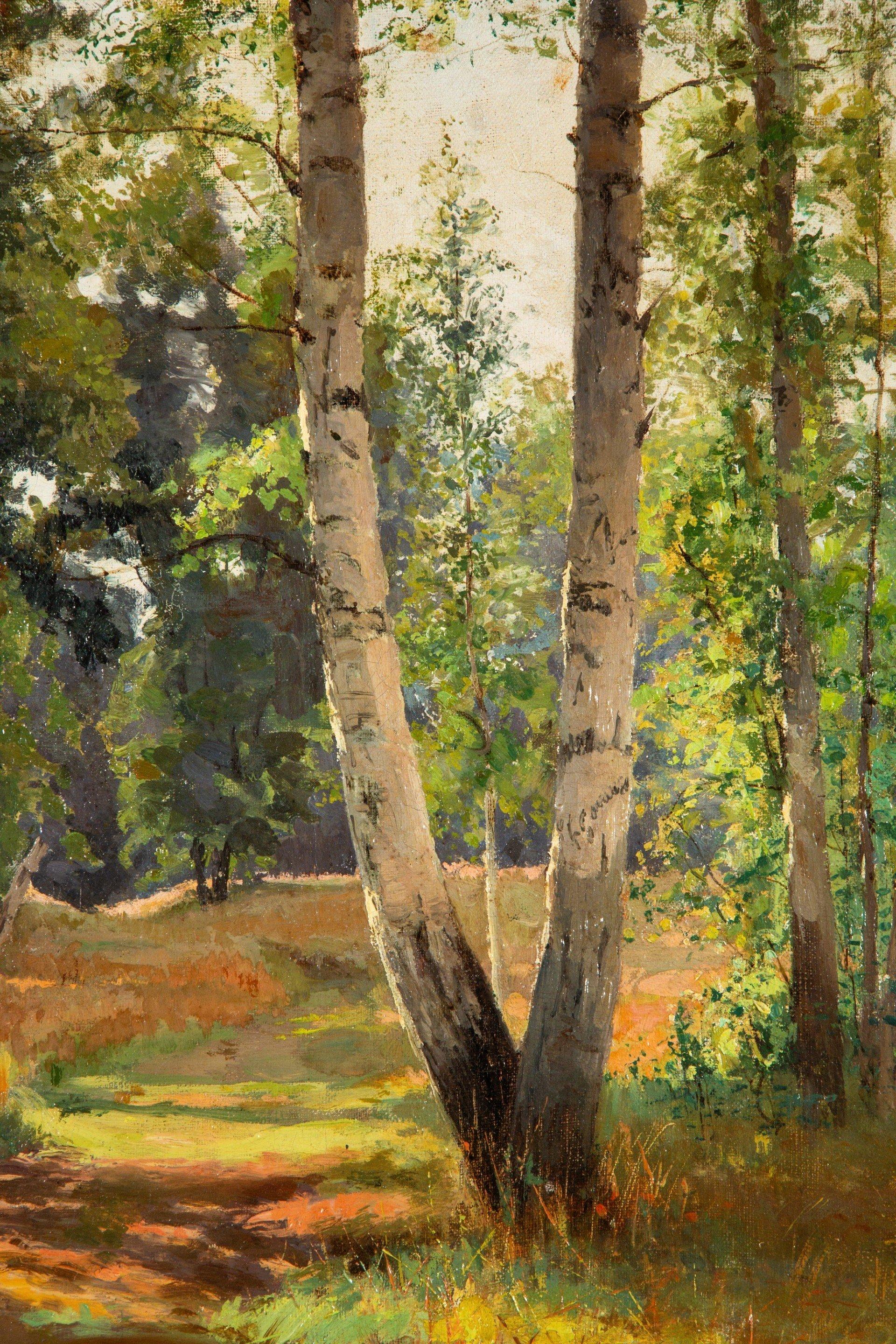 Vue d'un sous bois, tableau daté 1901, huile sur toile de Feodor Petrovich Rizni For Sale 8