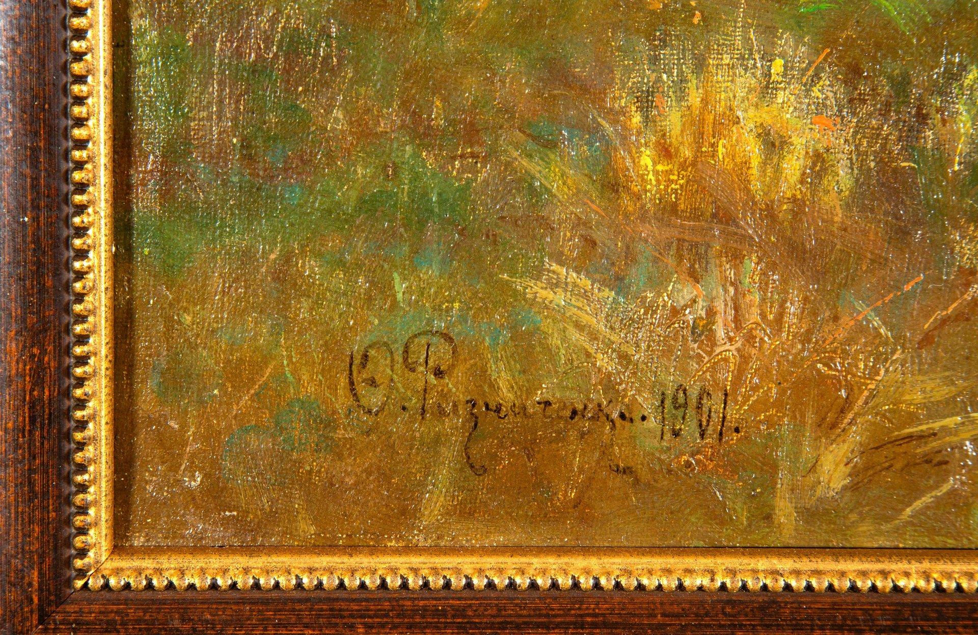 Vue d'un sous bois, tableau daté 1901, huile sur toile de Feodor Petrovich Rizni For Sale 4