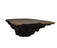 Table centrale Rizo Carbon Gelerio en charbon sculpt et laiton textur