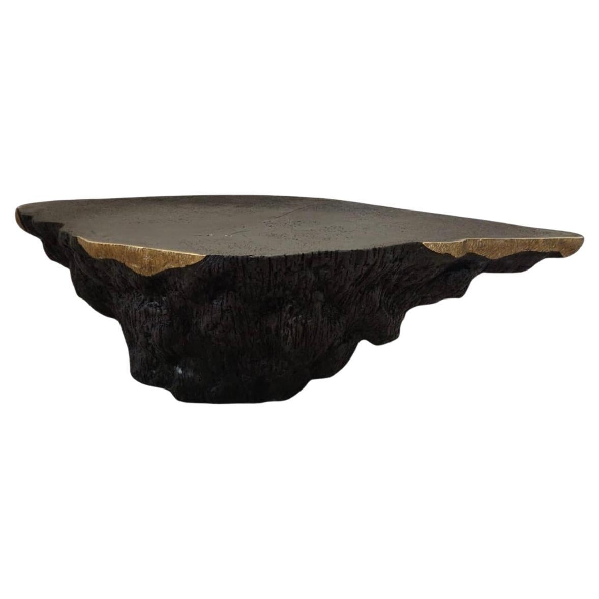 Rizo Carbon Gelerio Centre Table in Sculpted Coal and Textured Brass For Sale