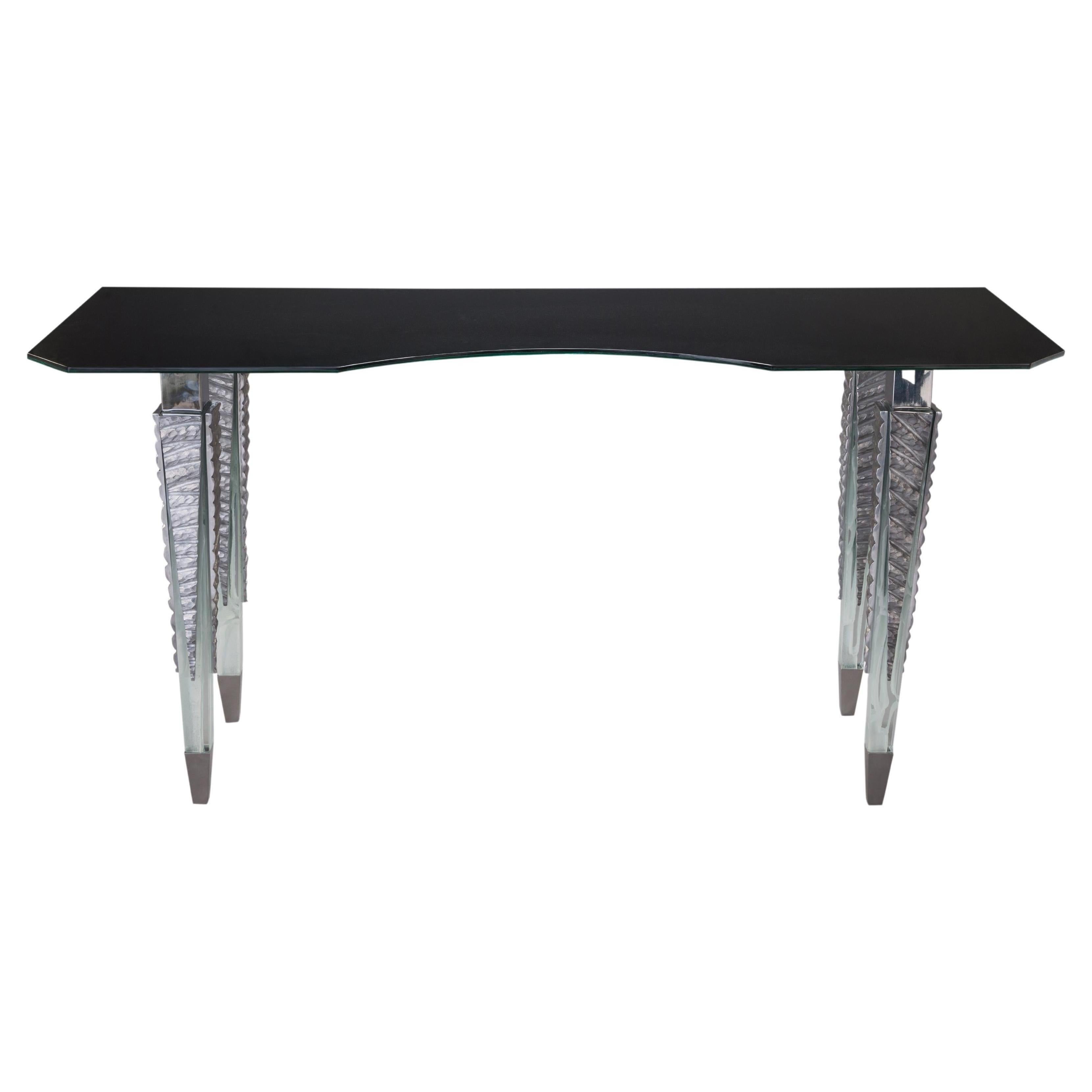 Rizo Gemma Console Table in Crystal and Molten Metal For Sale